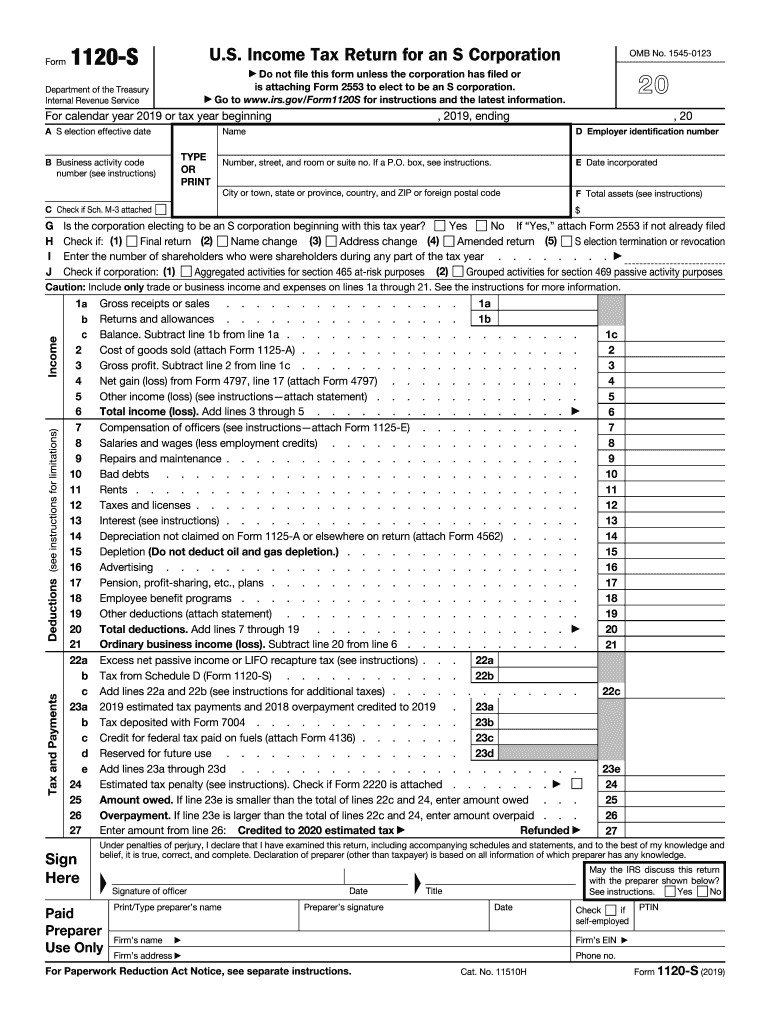 Form 1120, S Corporation Tax